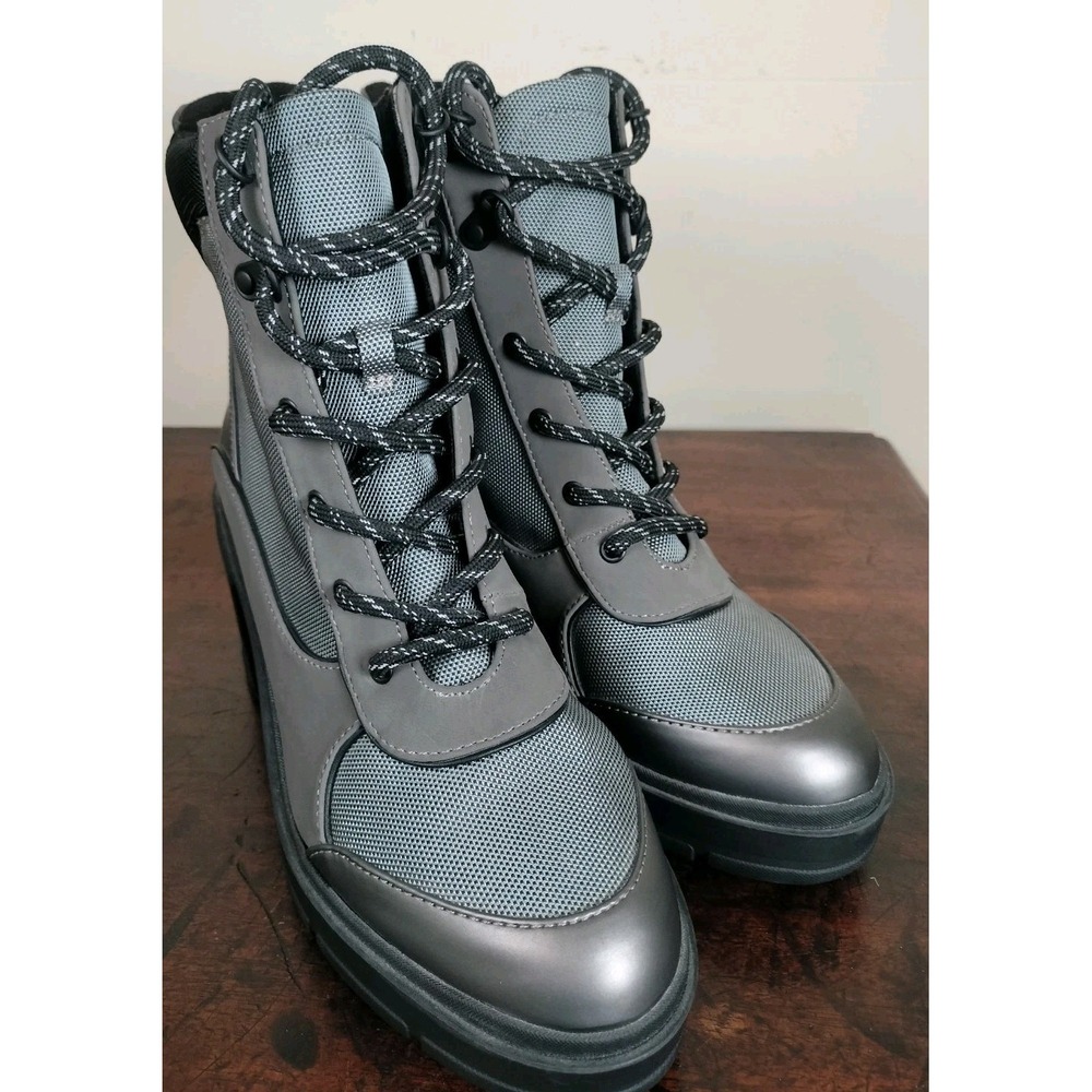Rocket Dog Gray Combat Boots Womens 9.5 Chunky Block Heel Lace Up Lug Sole Moto